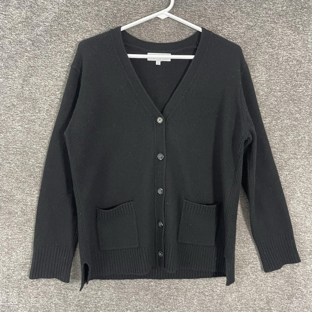 Pura Cashmere Cardigan Sweater Womens Small Black V Neck Button Pockets Knit